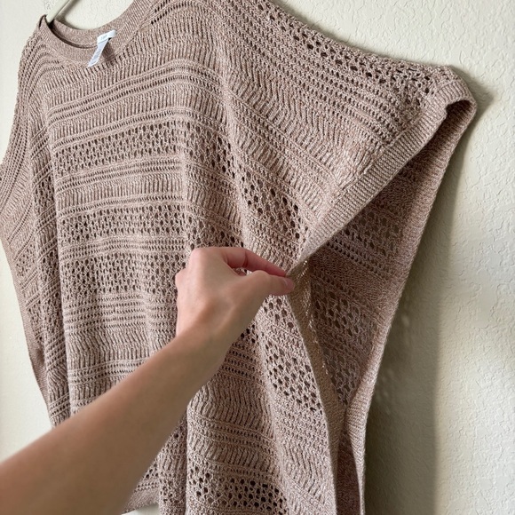 J. Jill Light Open-Stitch Poncho Sweater Cotton Blend Tan Beige sz S-L - Picture 7 of 11